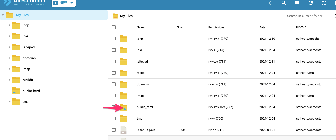 Public HTML Directory in DirectAdmin