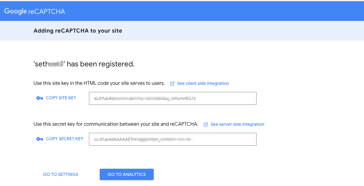 Create reCAPTCHA Site